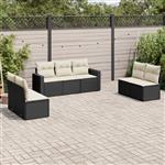 vidaXL 7-delige Loungeset met kussens poly rattan zwart