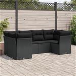 vidaXL 6-delige Loungeset met kussens poly rattan zwart