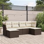 vidaXL 6-delige Loungeset met kussens poly rattan bruin