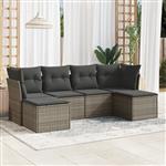 vidaXL 6-delige Loungeset met kussens poly rattan grijs