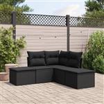 vidaXL 5-delige Loungeset met kussens poly rattan zwart