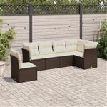 vidaXL 6-delige Loungeset met kussens poly rattan bruin