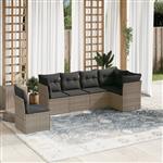 vidaXL 6-delige Loungeset met kussens poly rattan grijs