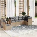 vidaXL 6-delige Loungeset met kussens poly rattan beige