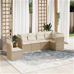 vidaXL 6-delige Loungeset met kussens poly rattan beige