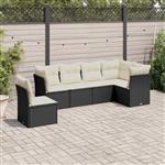 vidaXL 6-delige Loungeset met kussens poly rattan zwart