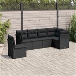 vidaXL 6-delige Loungeset met kussens poly rattan zwart