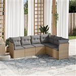 vidaXL 6-delige Loungeset met kussens poly rattan beige