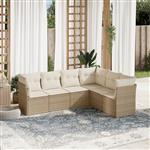 vidaXL 6-delige Loungeset met kussens poly rattan beige