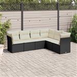 vidaXL 6-delige Loungeset met kussens poly rattan zwart