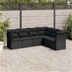 vidaXL 6-delige Loungeset met kussens poly rattan zwart