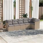 vidaXL 6-delige Loungeset met kussens poly rattan beige