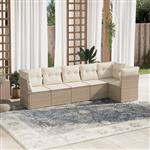 vidaXL 6-delige Loungeset met kussens poly rattan beige