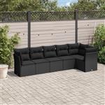 vidaXL 6-delige Loungeset met kussens poly rattan zwart