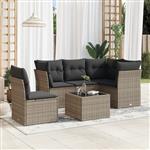 vidaXL 6-delige Loungeset met kussens poly rattan grijs