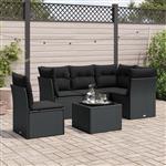 vidaXL 6-delige Loungeset met kussens poly rattan zwart