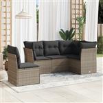 vidaXL 5-delige Loungeset met kussens poly rattan grijs