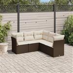 vidaXL 5-delige Loungeset met kussens poly rattan bruin