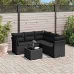 vidaXL 6-delige Loungeset met kussens poly rattan zwart