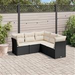 vidaXL 5-delige Loungeset met kussens poly rattan zwart