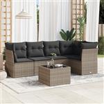 vidaXL 6-delige Loungeset met kussens poly rattan grijs