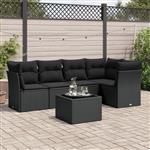 vidaXL 6-delige Loungeset met kussens poly rattan zwart