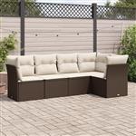 vidaXL 5-delige Loungeset met kussens poly rattan bruin