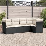 vidaXL 5-delige Loungeset met kussens poly rattan zwart