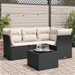 vidaXL 5-delige Loungeset met kussens poly rattan zwart