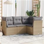 vidaXL 4-delige Loungeset met kussens poly rattan beige