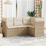 vidaXL 4-delige Loungeset met kussens poly rattan beige