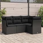 vidaXL 4-delige Loungeset met kussens poly rattan zwart