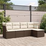 vidaXL 5-delige Loungeset met kussens poly rattan bruin