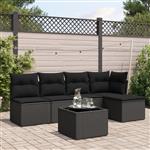 vidaXL 6-delige Loungeset met kussens poly rattan zwart