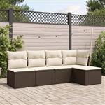 vidaXL 5-delige Loungeset met kussens poly rattan bruin