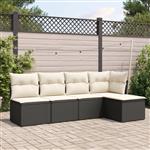 vidaXL 5-delige Loungeset met kussens poly rattan zwart