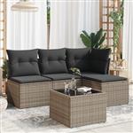 vidaXL 5-delige Loungeset met kussens poly rattan grijs