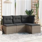 vidaXL 4-delige Loungeset met kussens poly rattan grijs