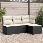 vidaXL 4-delige Loungeset met kussens poly rattan zwart