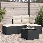 vidaXL 5-delige Loungeset met kussens poly rattan zwart