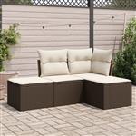 vidaXL 4-delige Loungeset met kussens poly rattan bruin