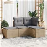 vidaXL 4-delige Loungeset met kussens poly rattan beige