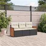 vidaXL 3-delige Loungeset met kussens poly rattan zwart