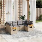 vidaXL 6-delige Loungeset met kussens poly rattan beige