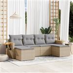 vidaXL 6-delige Loungeset met kussens poly rattan beige