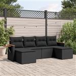 vidaXL 6-delige Loungeset met kussens poly rattan zwart