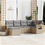 vidaXL 6-delige Loungeset met kussens poly rattan beige