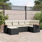 vidaXL 6-delige Loungeset met kussens poly rattan zwart