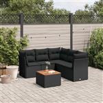 vidaXL 6-delige Loungeset met kussens poly rattan zwart