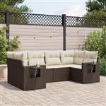 vidaXL 6-delige Loungeset met kussens poly rattan bruin